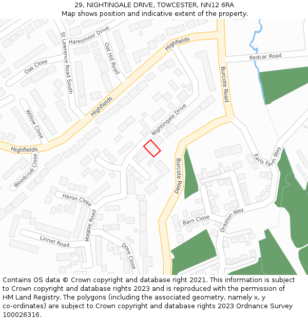 29, NIGHTINGALE DRIVE, TOWCESTER, NN12 6RA: Location map and indicative extent of plot