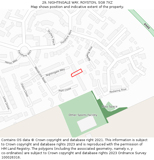 29, NIGHTINGALE WAY, ROYSTON, SG8 7XZ: Location map and indicative extent of plot