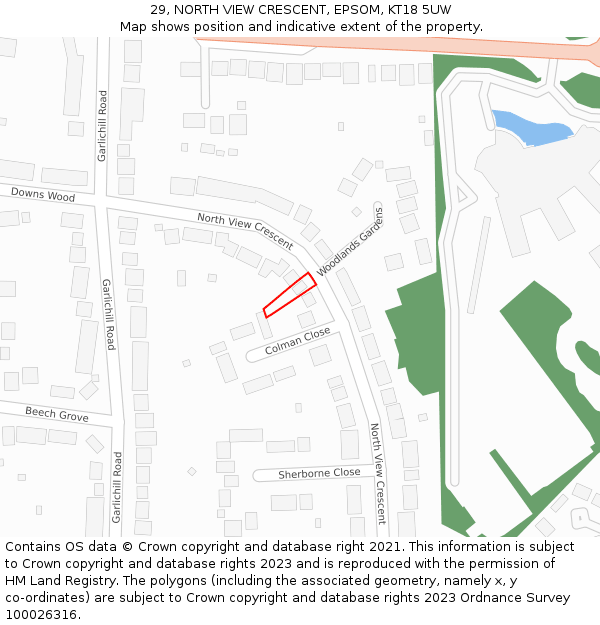 29, NORTH VIEW CRESCENT, EPSOM, KT18 5UW: Location map and indicative extent of plot