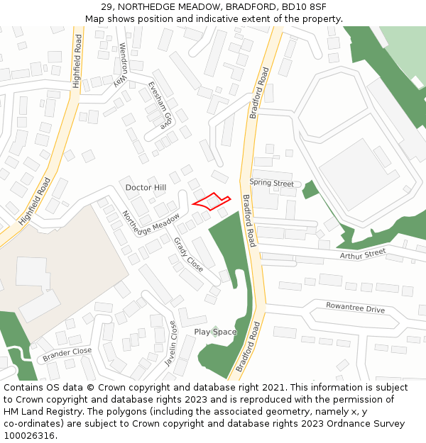 29, NORTHEDGE MEADOW, BRADFORD, BD10 8SF: Location map and indicative extent of plot
