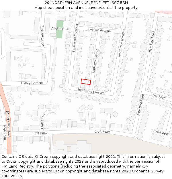 29, NORTHERN AVENUE, BENFLEET, SS7 5SN: Location map and indicative extent of plot