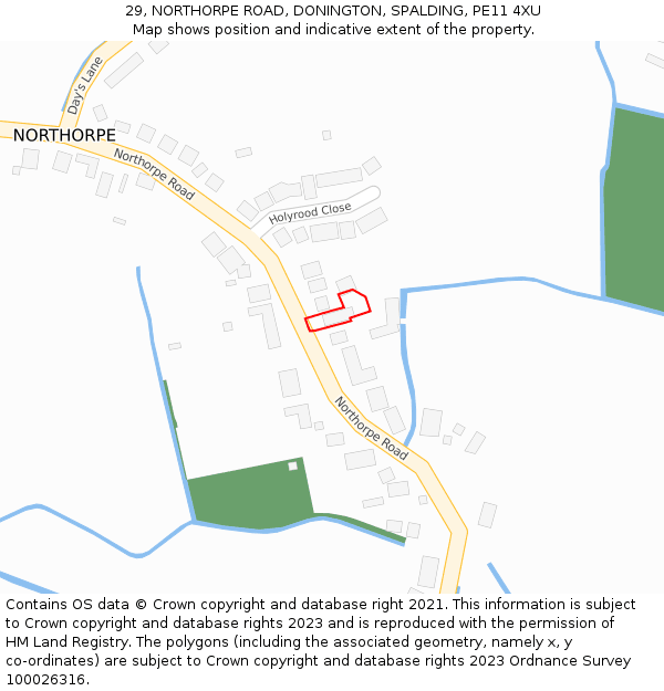 29, NORTHORPE ROAD, DONINGTON, SPALDING, PE11 4XU: Location map and indicative extent of plot