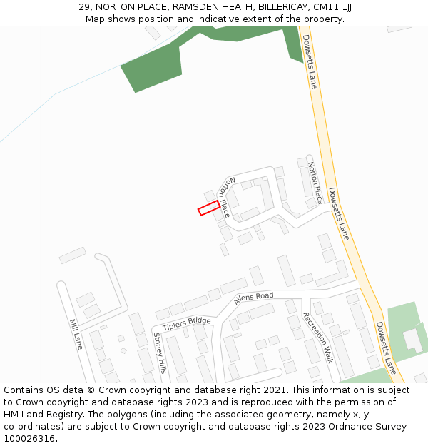29, NORTON PLACE, RAMSDEN HEATH, BILLERICAY, CM11 1JJ: Location map and indicative extent of plot