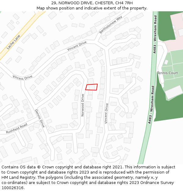 29, NORWOOD DRIVE, CHESTER, CH4 7RH: Location map and indicative extent of plot