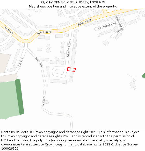 29, OAK DENE CLOSE, PUDSEY, LS28 9LW: Location map and indicative extent of plot