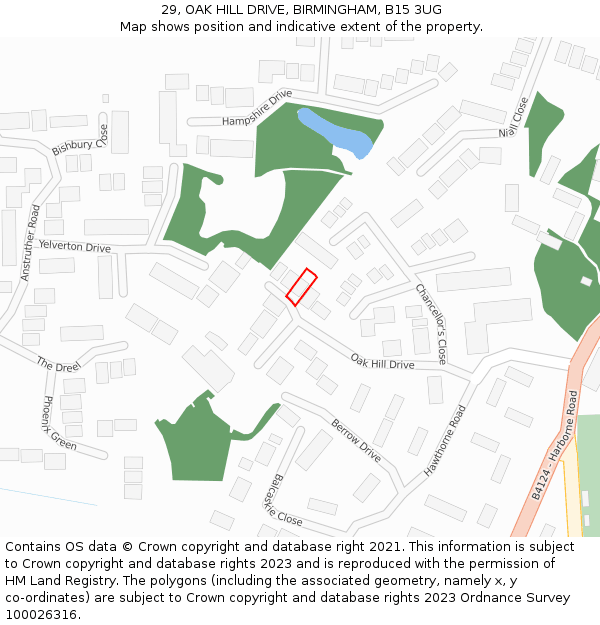 29, OAK HILL DRIVE, BIRMINGHAM, B15 3UG: Location map and indicative extent of plot