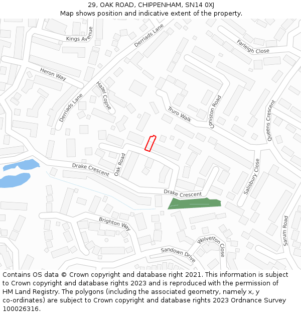 29, OAK ROAD, CHIPPENHAM, SN14 0XJ: Location map and indicative extent of plot