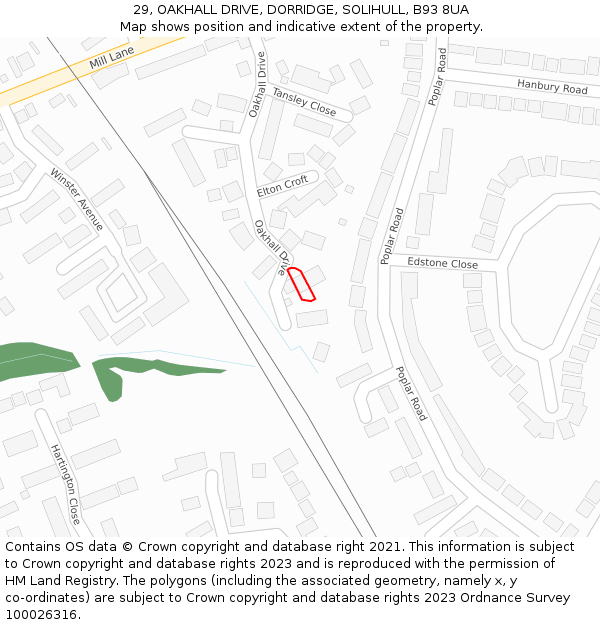 29, OAKHALL DRIVE, DORRIDGE, SOLIHULL, B93 8UA: Location map and indicative extent of plot