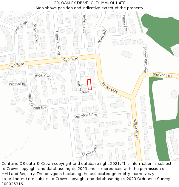 29, OAKLEY DRIVE, OLDHAM, OL1 4TR: Location map and indicative extent of plot