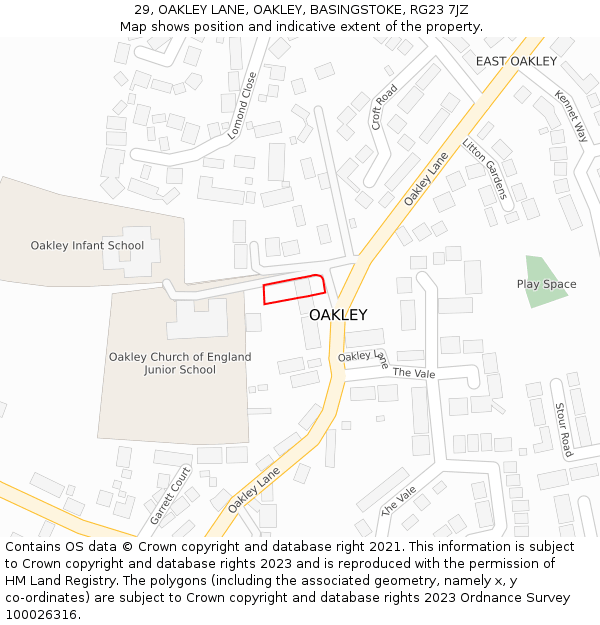 29, OAKLEY LANE, OAKLEY, BASINGSTOKE, RG23 7JZ: Location map and indicative extent of plot