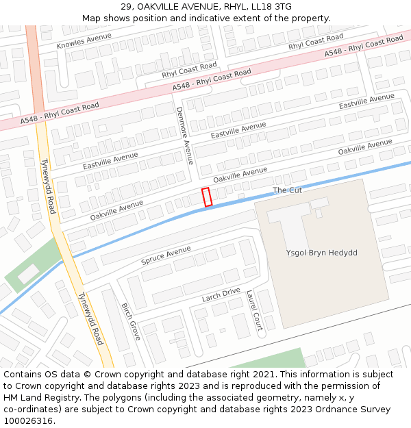 29, OAKVILLE AVENUE, RHYL, LL18 3TG: Location map and indicative extent of plot