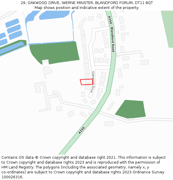 29, OAKWOOD DRIVE, IWERNE MINSTER, BLANDFORD FORUM, DT11 8QT: Location map and indicative extent of plot