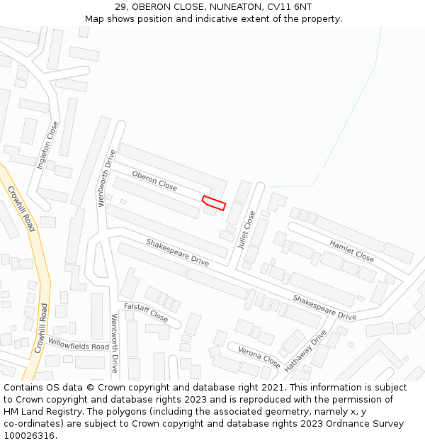 29, OBERON CLOSE, NUNEATON, CV11 6NT: Location map and indicative extent of plot