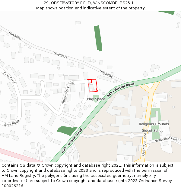 29, OBSERVATORY FIELD, WINSCOMBE, BS25 1LL: Location map and indicative extent of plot