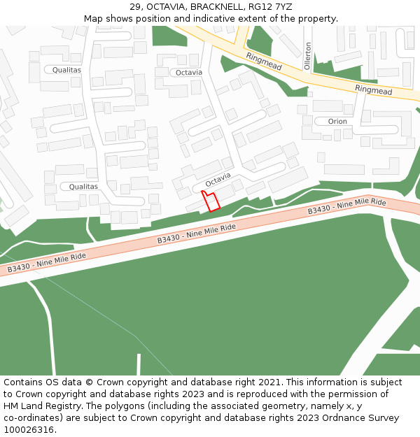 29, OCTAVIA, BRACKNELL, RG12 7YZ: Location map and indicative extent of plot