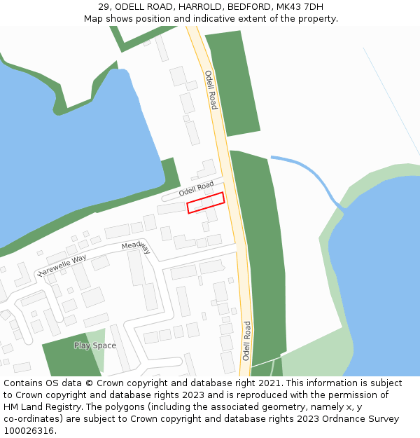 29, ODELL ROAD, HARROLD, BEDFORD, MK43 7DH: Location map and indicative extent of plot