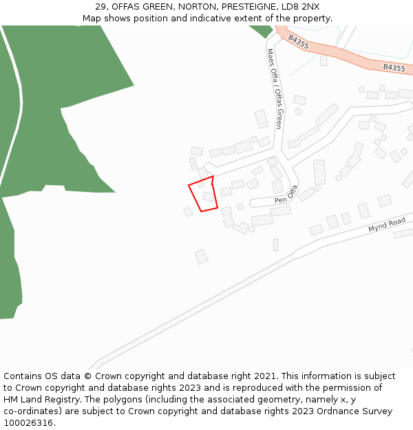 29, OFFAS GREEN, NORTON, PRESTEIGNE, LD8 2NX: Location map and indicative extent of plot