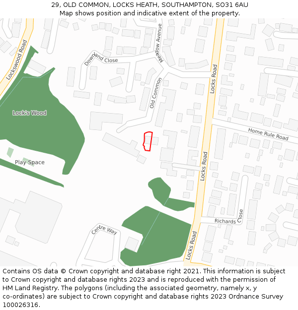 29, OLD COMMON, LOCKS HEATH, SOUTHAMPTON, SO31 6AU: Location map and indicative extent of plot