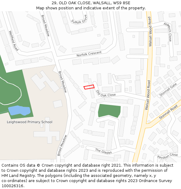 29, OLD OAK CLOSE, WALSALL, WS9 8SE: Location map and indicative extent of plot