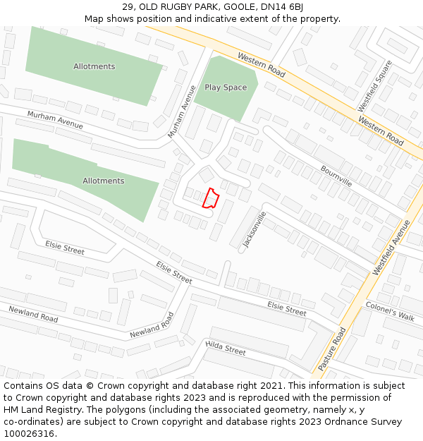 29, OLD RUGBY PARK, GOOLE, DN14 6BJ: Location map and indicative extent of plot