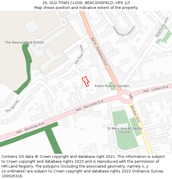 29, OLD TOWN CLOSE, BEACONSFIELD, HP9 1LF: Location map and indicative extent of plot