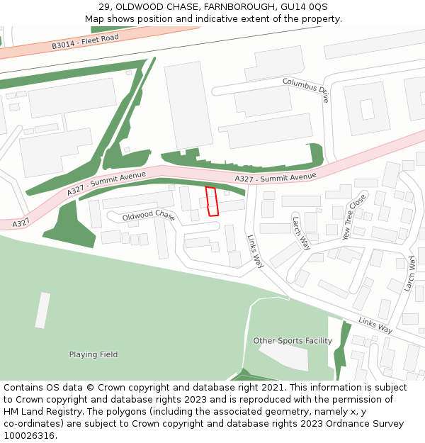 29, OLDWOOD CHASE, FARNBOROUGH, GU14 0QS: Location map and indicative extent of plot