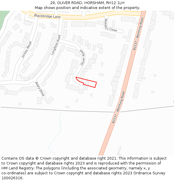 29, OLIVER ROAD, HORSHAM, RH12 1LH: Location map and indicative extent of plot