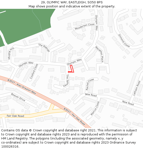 29, OLYMPIC WAY, EASTLEIGH, SO50 8PS: Location map and indicative extent of plot