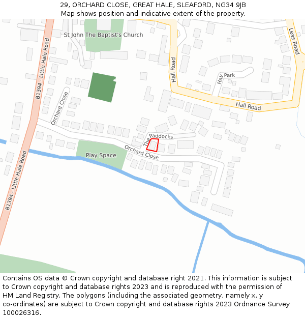 29, ORCHARD CLOSE, GREAT HALE, SLEAFORD, NG34 9JB: Location map and indicative extent of plot