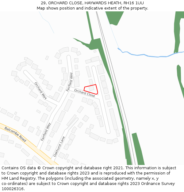 29, ORCHARD CLOSE, HAYWARDS HEATH, RH16 1UU: Location map and indicative extent of plot