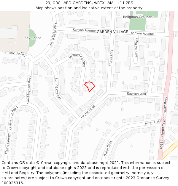 29, ORCHARD GARDENS, WREXHAM, LL11 2RS: Location map and indicative extent of plot