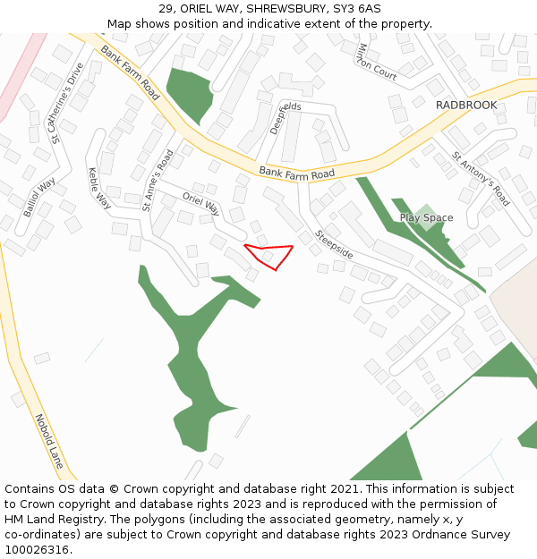 29, ORIEL WAY, SHREWSBURY, SY3 6AS: Location map and indicative extent of plot