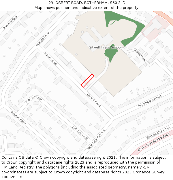 29, OSBERT ROAD, ROTHERHAM, S60 3LD: Location map and indicative extent of plot