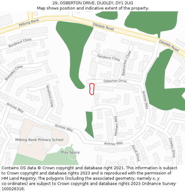 29, OSBERTON DRIVE, DUDLEY, DY1 2UG: Location map and indicative extent of plot