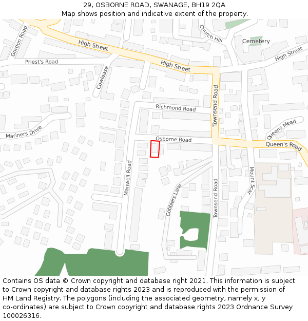 29, OSBORNE ROAD, SWANAGE, BH19 2QA: Location map and indicative extent of plot