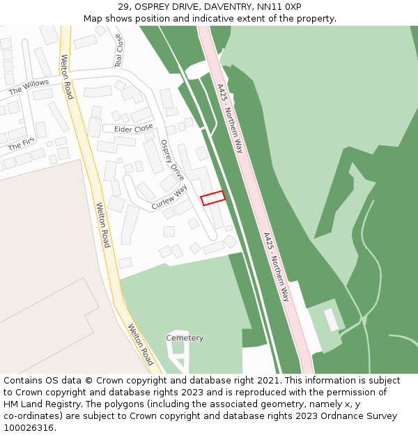 29, OSPREY DRIVE, DAVENTRY, NN11 0XP: Location map and indicative extent of plot