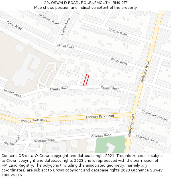 29, OSWALD ROAD, BOURNEMOUTH, BH9 2TF: Location map and indicative extent of plot