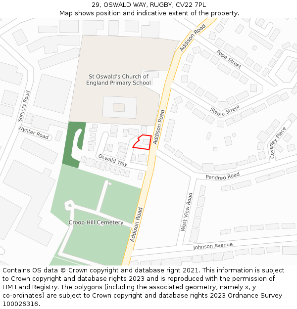 29, OSWALD WAY, RUGBY, CV22 7PL: Location map and indicative extent of plot