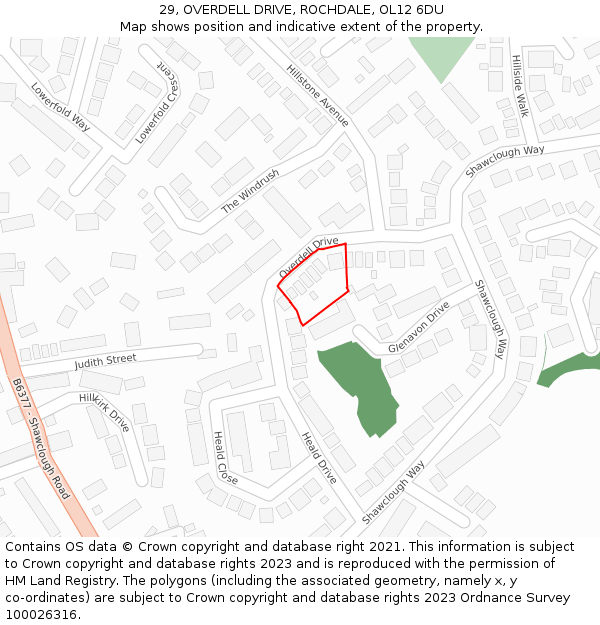 29, OVERDELL DRIVE, ROCHDALE, OL12 6DU: Location map and indicative extent of plot