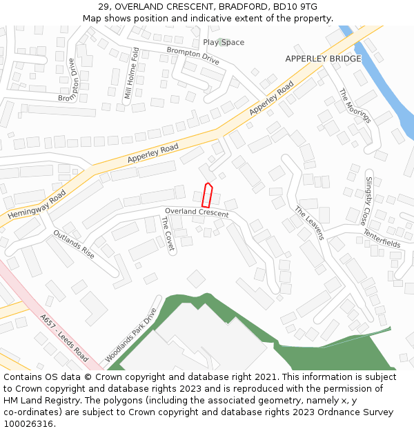 29, OVERLAND CRESCENT, BRADFORD, BD10 9TG: Location map and indicative extent of plot