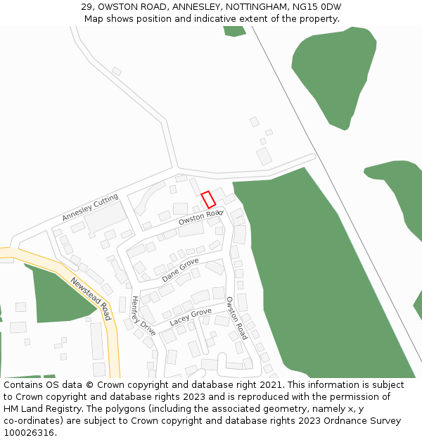 29, OWSTON ROAD, ANNESLEY, NOTTINGHAM, NG15 0DW: Location map and indicative extent of plot