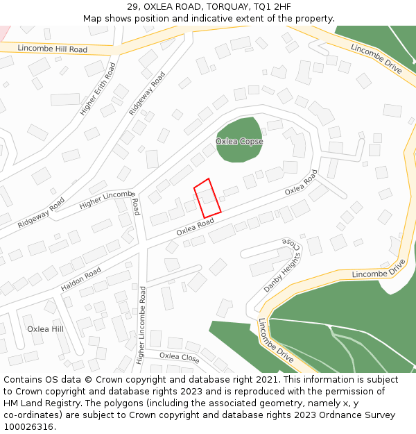 29, OXLEA ROAD, TORQUAY, TQ1 2HF: Location map and indicative extent of plot