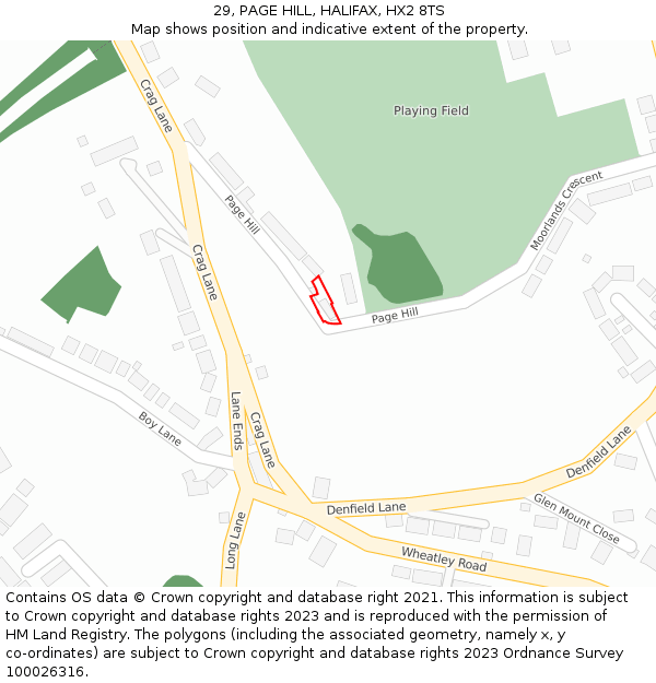 29, PAGE HILL, HALIFAX, HX2 8TS: Location map and indicative extent of plot