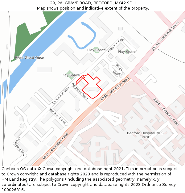 29, PALGRAVE ROAD, BEDFORD, MK42 9DH: Location map and indicative extent of plot