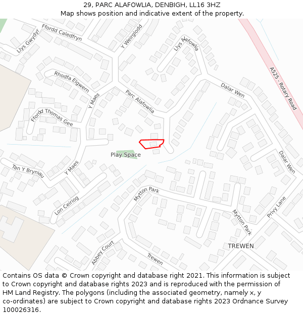 29, PARC ALAFOWLIA, DENBIGH, LL16 3HZ: Location map and indicative extent of plot