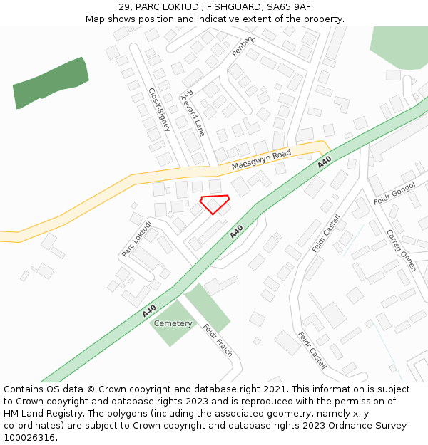 29, PARC LOKTUDI, FISHGUARD, SA65 9AF: Location map and indicative extent of plot