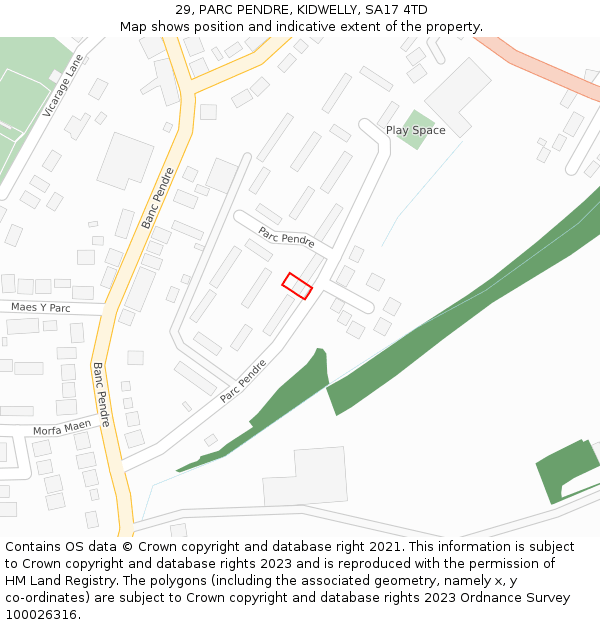 29, PARC PENDRE, KIDWELLY, SA17 4TD: Location map and indicative extent of plot