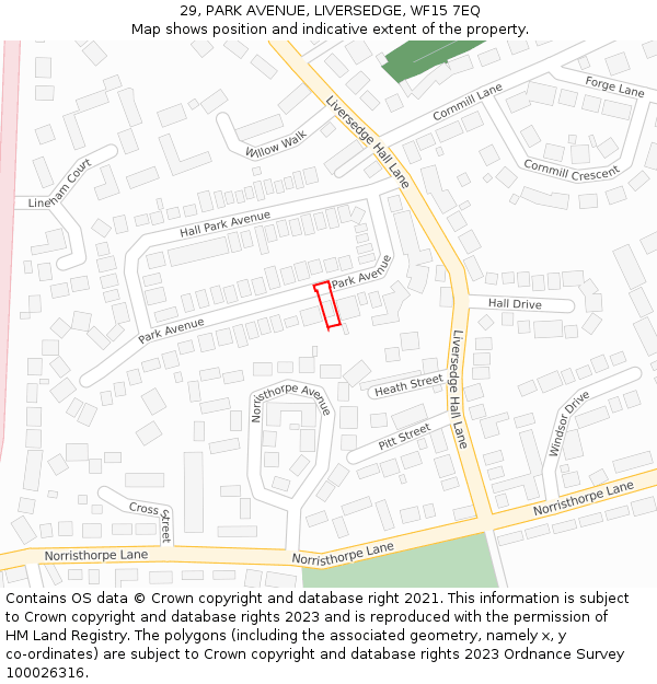 29, PARK AVENUE, LIVERSEDGE, WF15 7EQ: Location map and indicative extent of plot