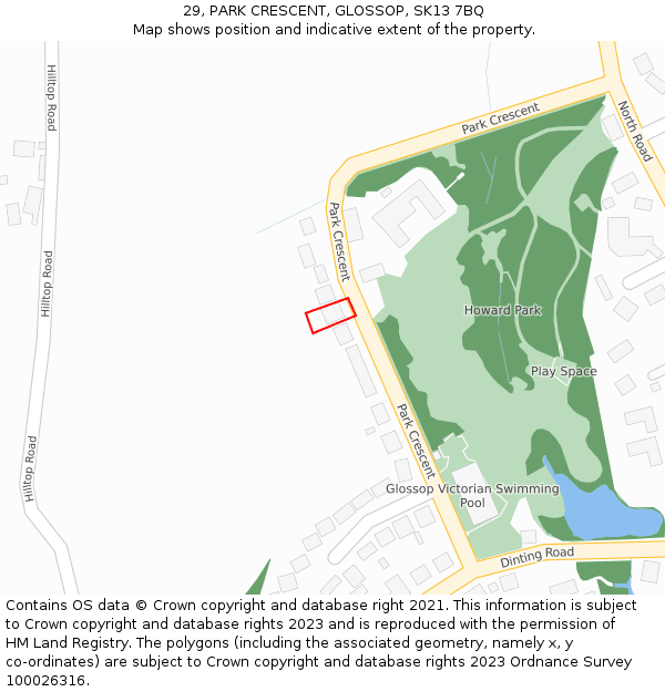 29, PARK CRESCENT, GLOSSOP, SK13 7BQ: Location map and indicative extent of plot