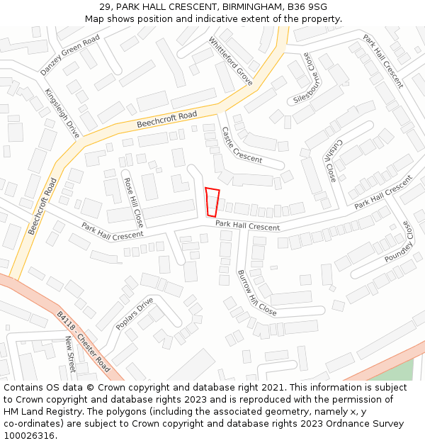 29, PARK HALL CRESCENT, BIRMINGHAM, B36 9SG: Location map and indicative extent of plot